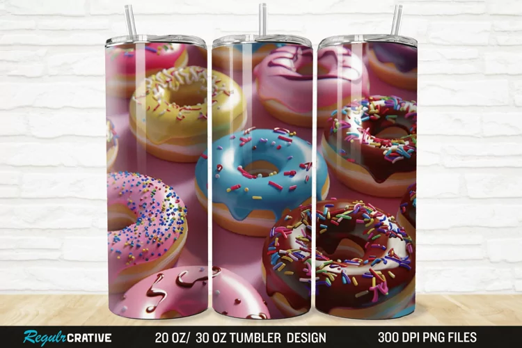3D Colorful Donuts 20/30oz Skinny Tumbler