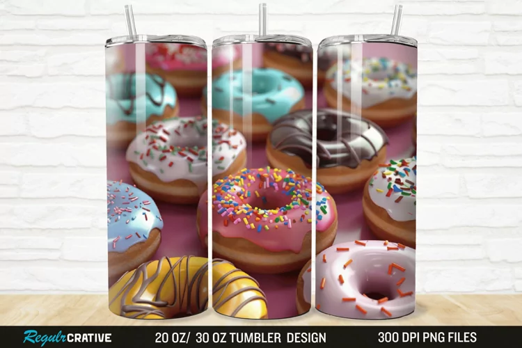 3D Colorful Donuts 20/30oz Skinny Tumbler