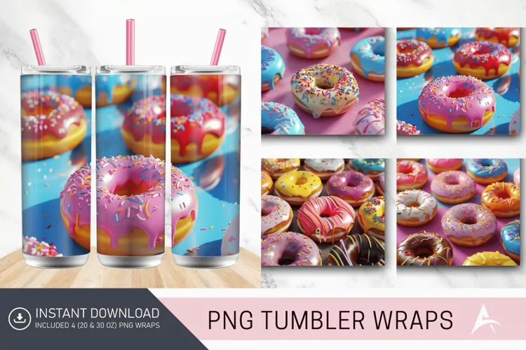 3D Colorful Donuts Tumbler Wrap