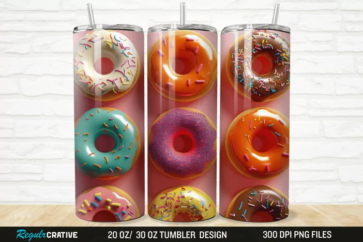 3D Colorful Donuts 20/30oz Skinny Tumbler