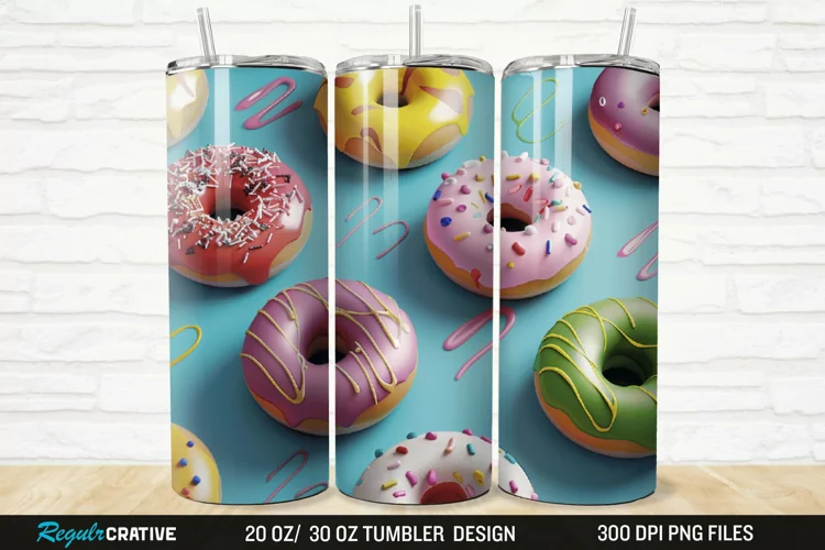 3D Colorful Donuts 20/30oz Skinny Tumbler