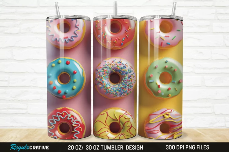 3D Colorful Donuts 20/30oz Skinny Tumbler