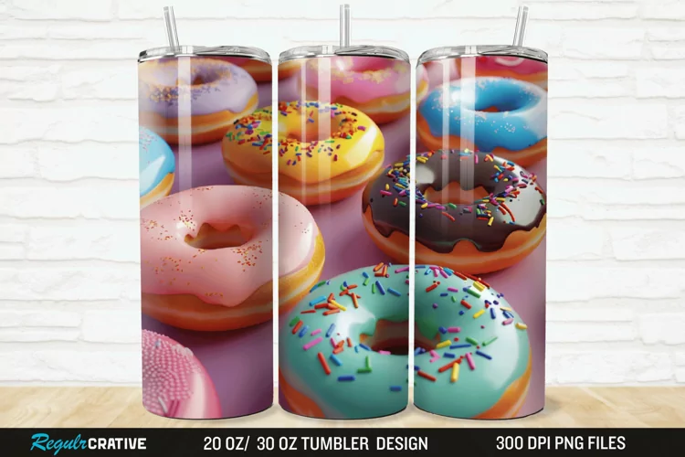 3D Colorful Donuts 20/30oz Skinny Tumbler