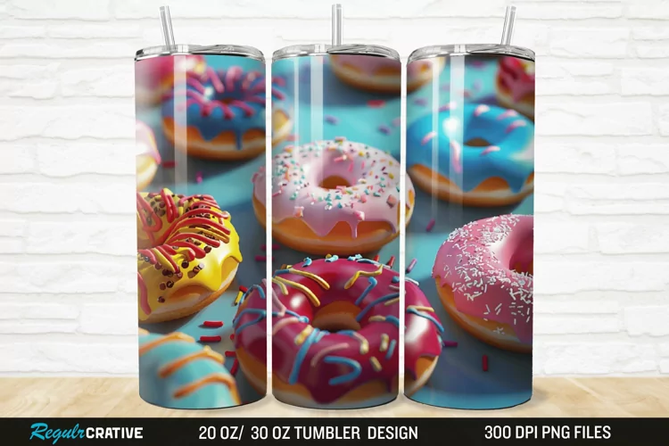 3D Colorful Donuts 20/30oz Skinny Tumbler