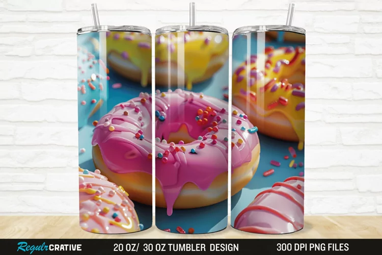 3D Colorful Donuts 20/30oz Skinny Tumbler
