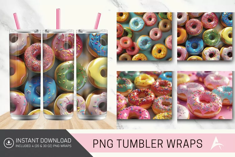 3D Colorful Donuts Tumbler Wrap