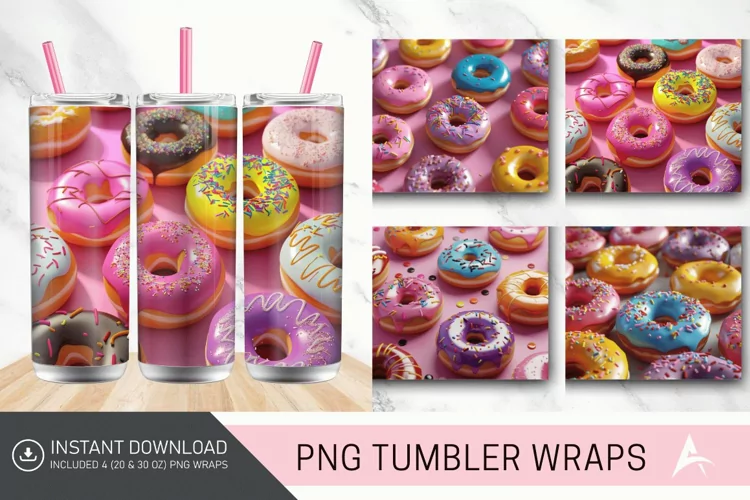 3D Colorful Donuts Tumbler Wrap