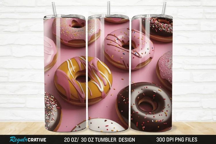 3D Colorful Donuts 20/30oz Skinny Tumbler