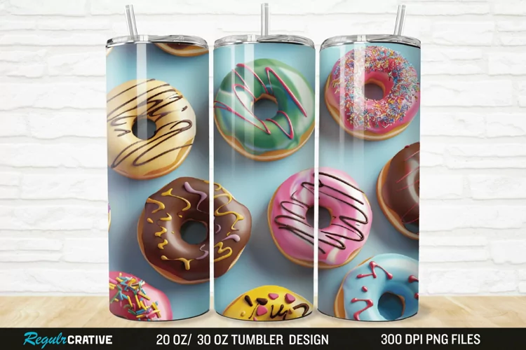 3D Colorful Donuts 20/30oz Skinny Tumbler
