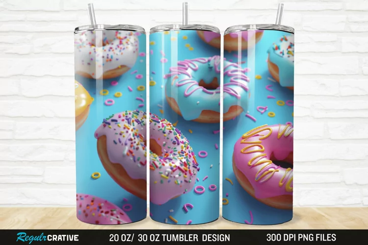 3D Colorful Donuts 20/30oz Skinny Tumbler