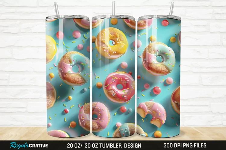 3D Colorful Donuts 20/30oz Skinny Tumbler
