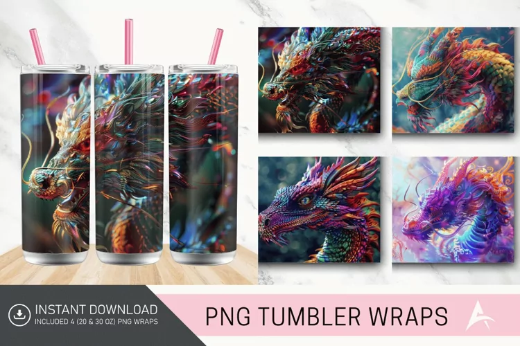 3D Colorful Dragon Tumbler Wrap