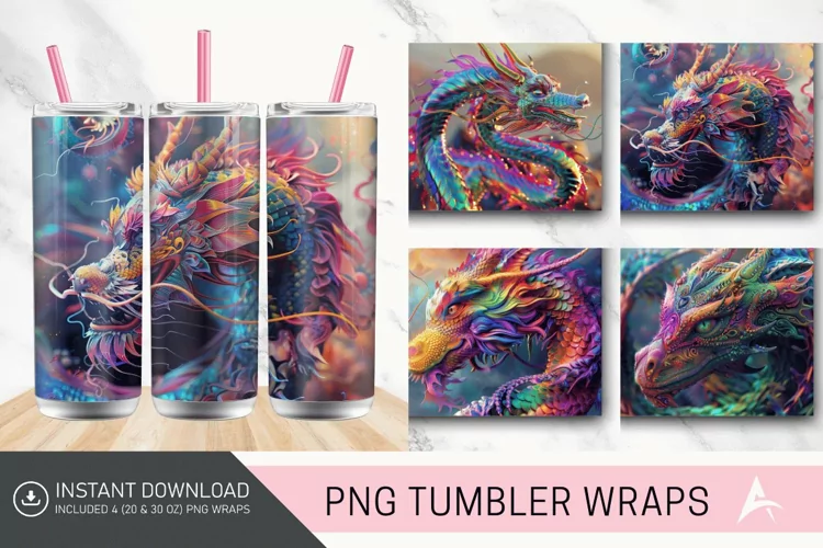 3D Colorful Dragon Tumbler Wrap