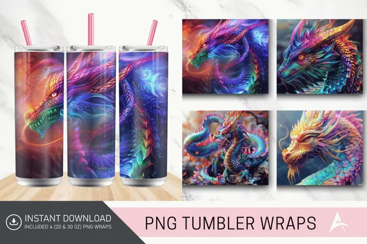 3D Colorful Dragon Tumbler Wrap