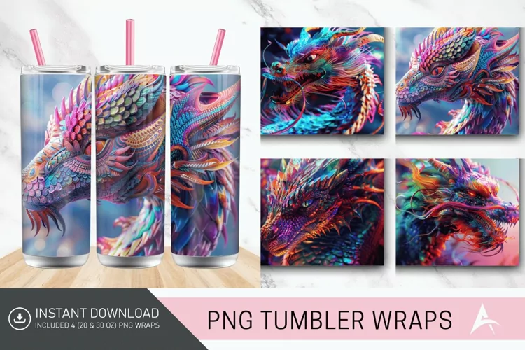3D Colorful Dragon Tumbler Wrap