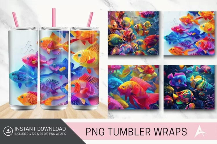 3D Colorful Fish Tumbler wrap