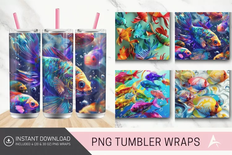 3D Colorful Fish Tumbler wrap