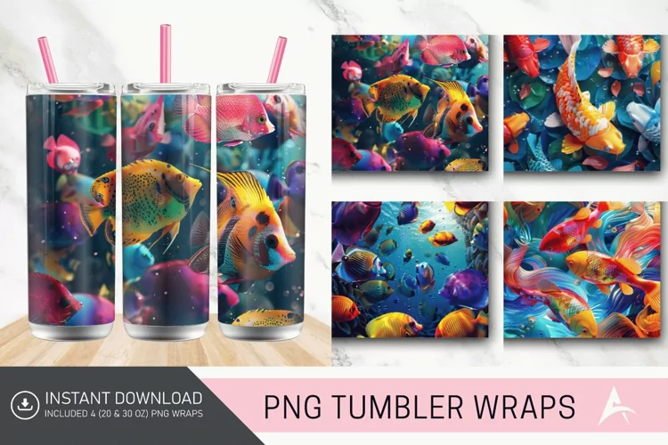 3D Colorful Fish Tumbler wrap