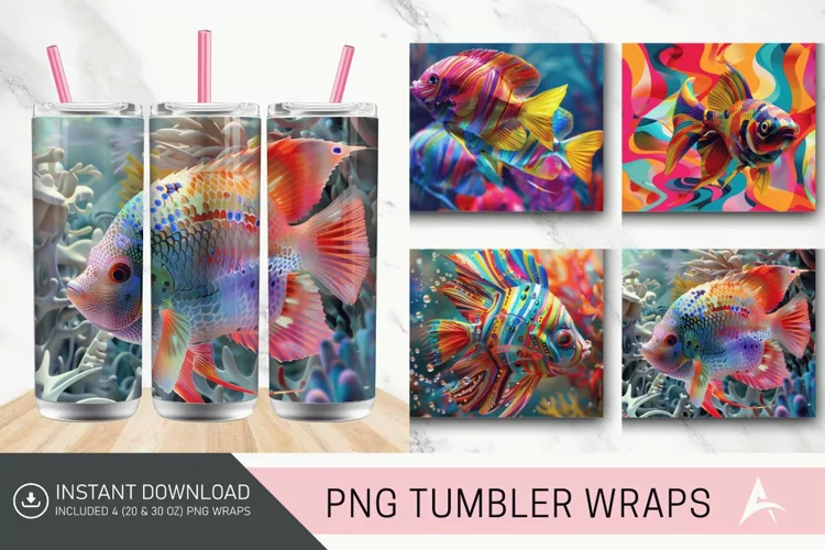 3D Colorful Fish Tumbler wrap