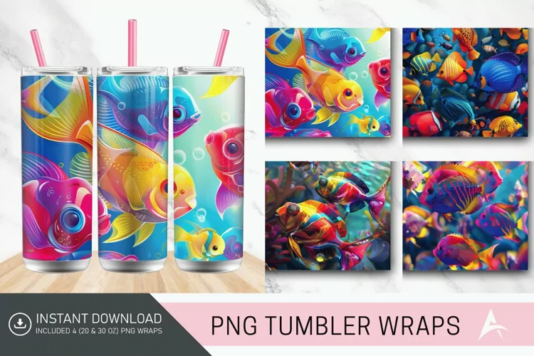 3D Colorful Fish Tumbler wrap