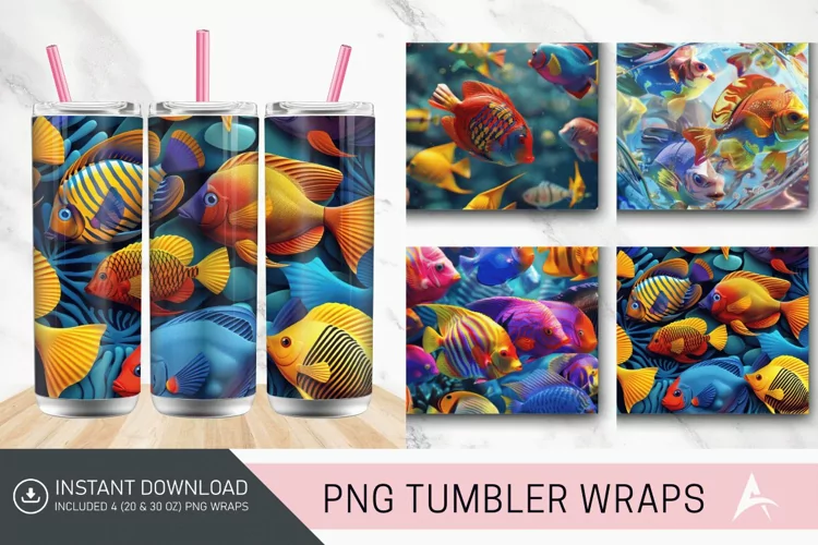 3D Colorful Fish Tumbler wrap