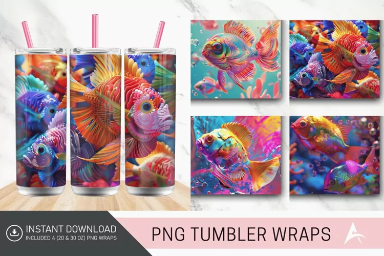 3D Colorful Fish Tumbler wrap