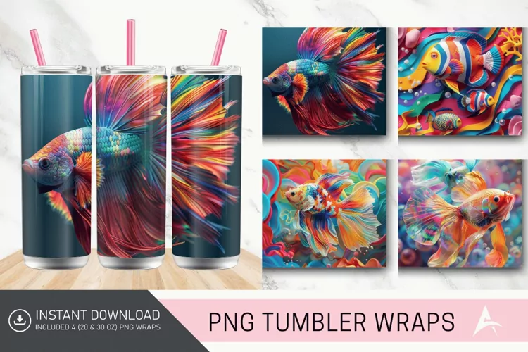 3D Colorful Fish Tumbler wrap