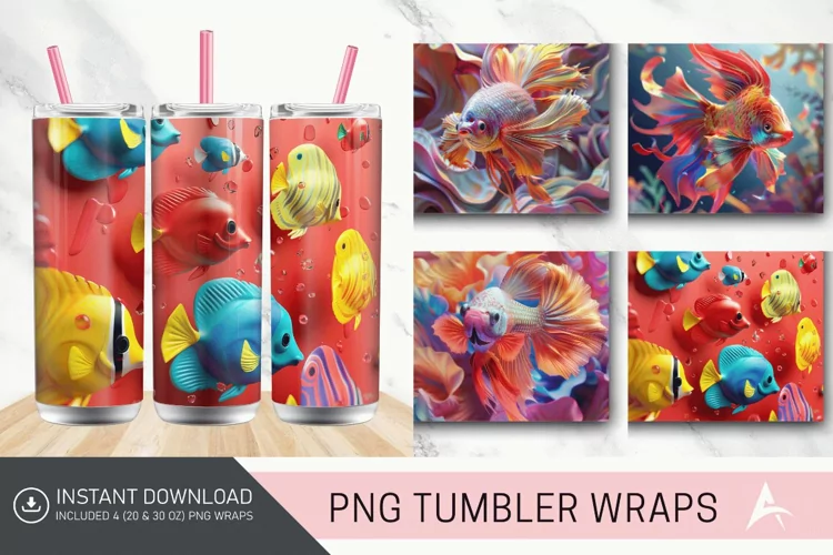 3D Colorful Fish Tumbler wrap
