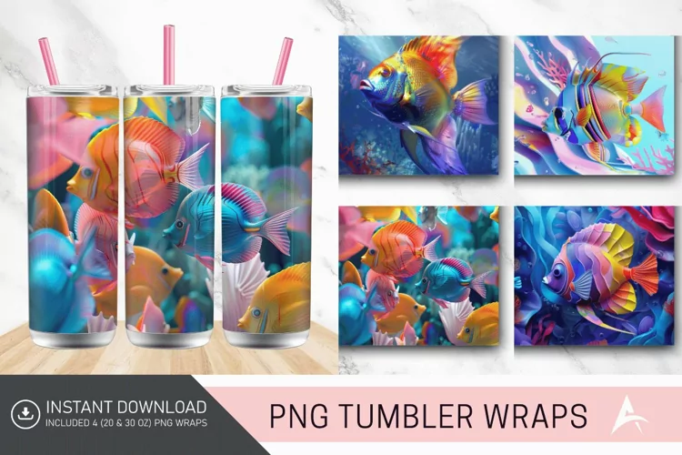 3D Colorful Fish Tumbler wrap