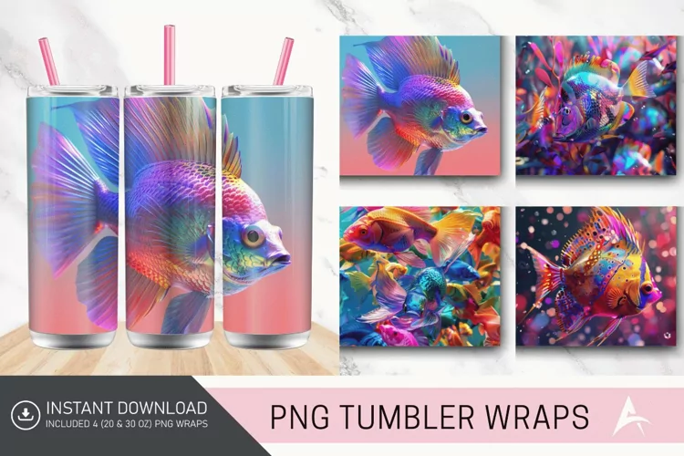 3D Colorful Fish Tumbler wrap