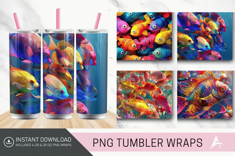 3D Colorful Fish Tumbler wrap