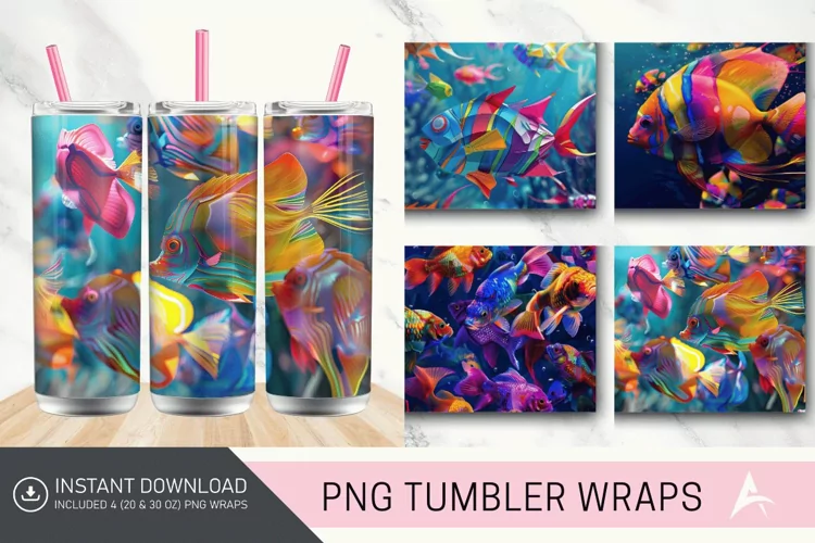 3D Colorful Fish Tumbler wrap