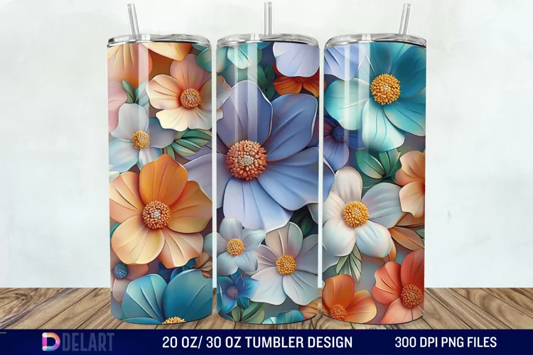 3D Colorful Floral Tumbler Wrap