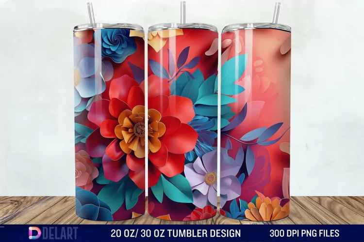 3D Colorful Floral Tumbler Wrap