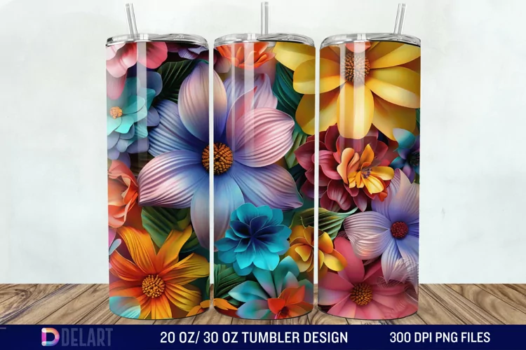 3D Colorful Floral Tumbler Wrap
