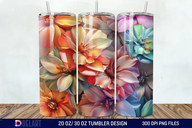 3D Colorful Floral Tumbler Wrap