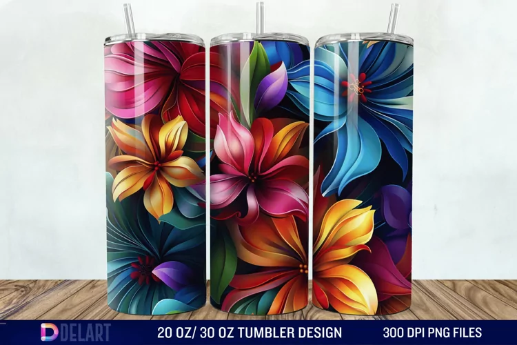 3D Colorful Floral Tumbler Wrap