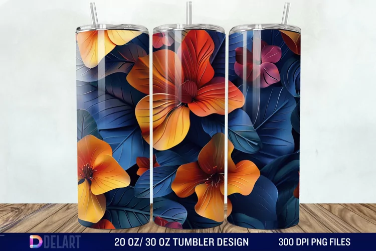 3D Colorful Floral Tumbler Wrap