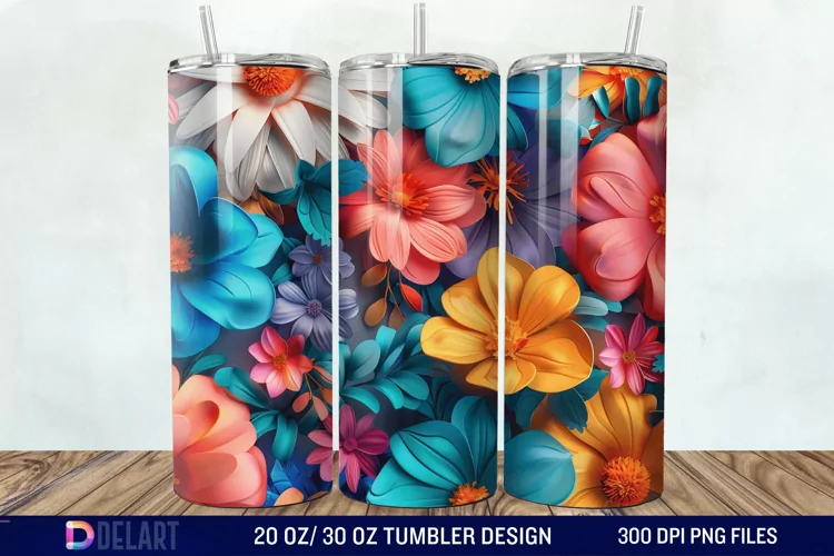 3D Colorful Floral Tumbler Wrap