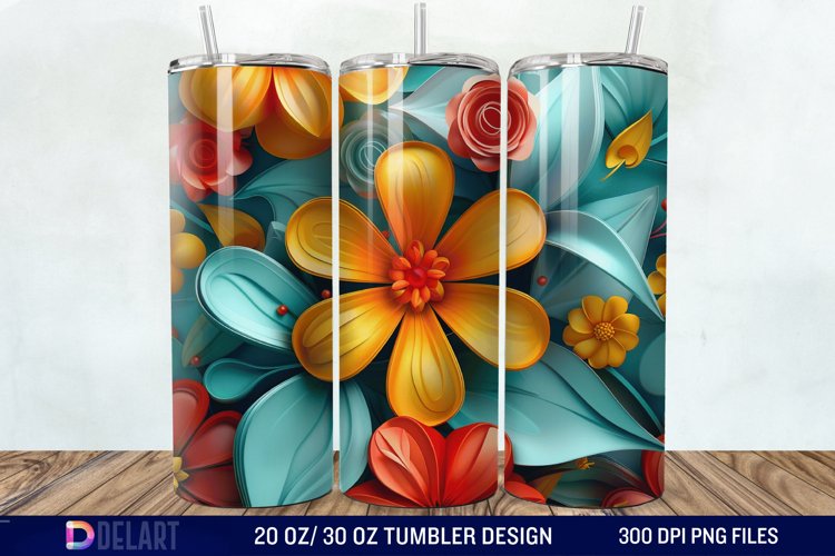 3D Colorful Floral Tumbler Wrap example image 1
