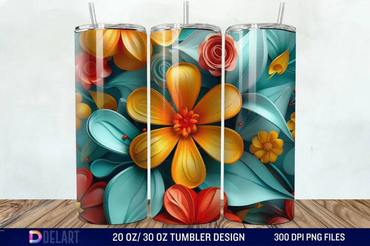 3D Colorful Floral Tumbler Wrap