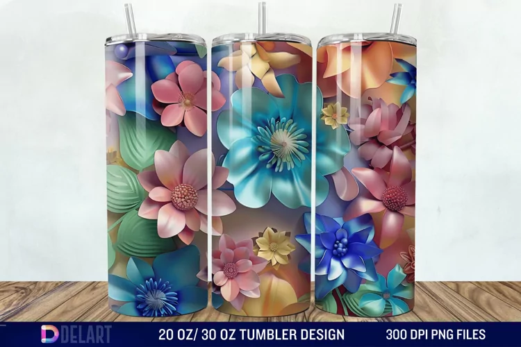 3D Colorful Floral Tumbler Wrap