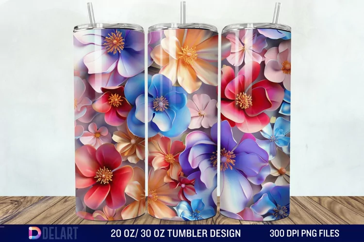 3D Colorful Floral Tumbler Wrap