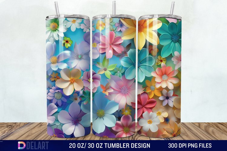 3D Colorful Floral Tumbler Wrap