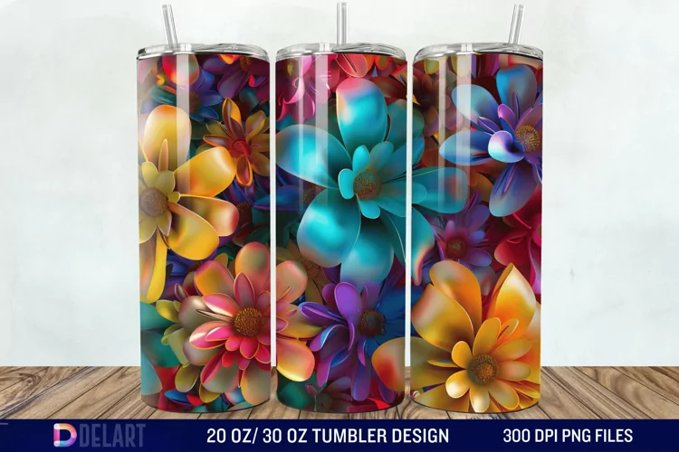 3D Colorful Floral Tumbler Wrap