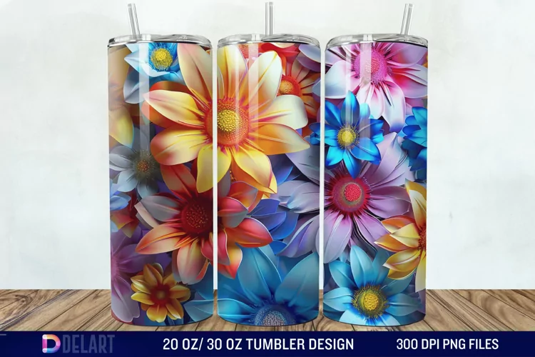 3D Colorful Floral Tumbler Wrap