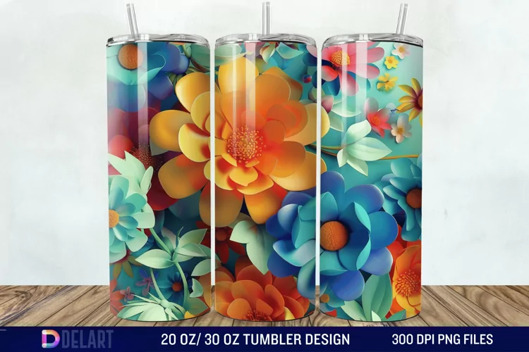 3D Colorful Floral Tumbler Wrap