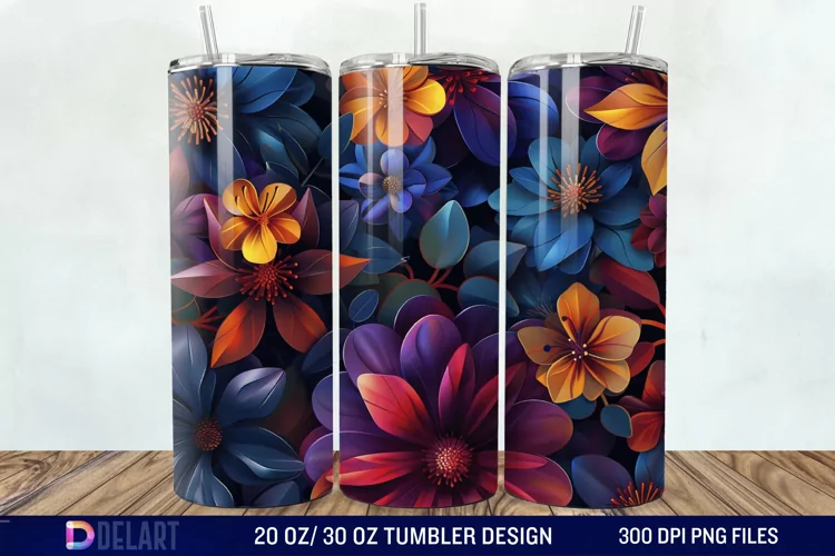 3D Colorful Floral Tumbler Wrap