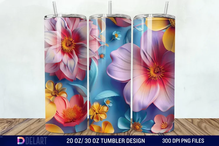3D Colorful Floral Tumbler Wrap
