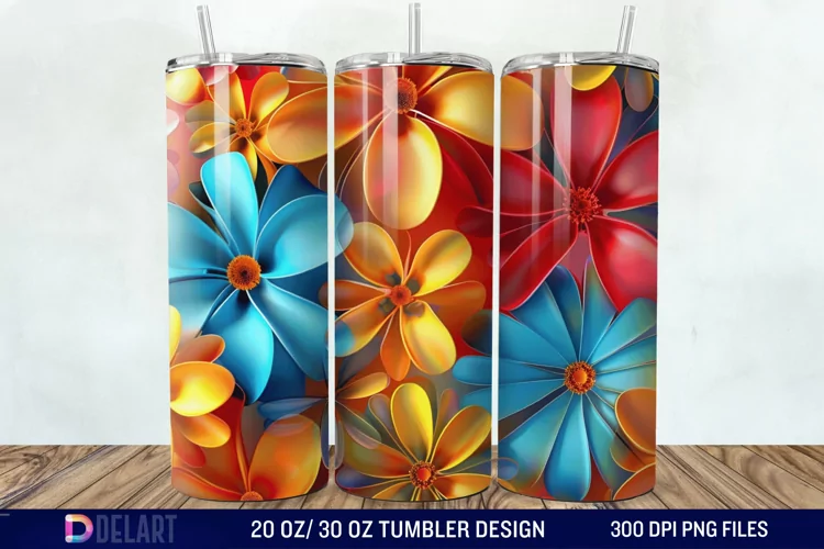 3D Colorful Floral Tumbler Wrap